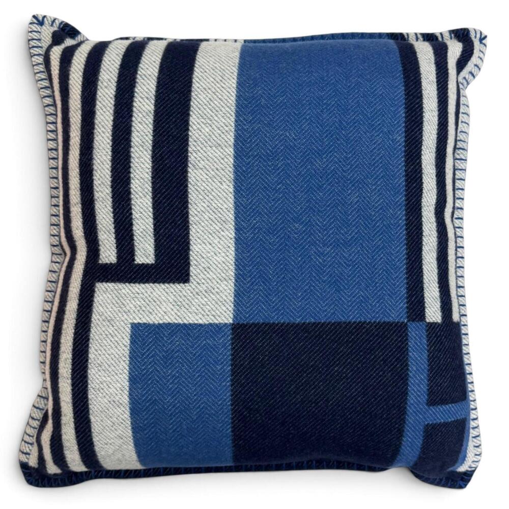 HERMES Itark Merino Wool 100% Jacquard Cushion, Marine Pattern, Made in Italy...